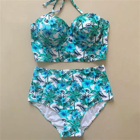 youme sexy floral print high waist swimsuit 2017 bikini push up swimwear women vintage biquini