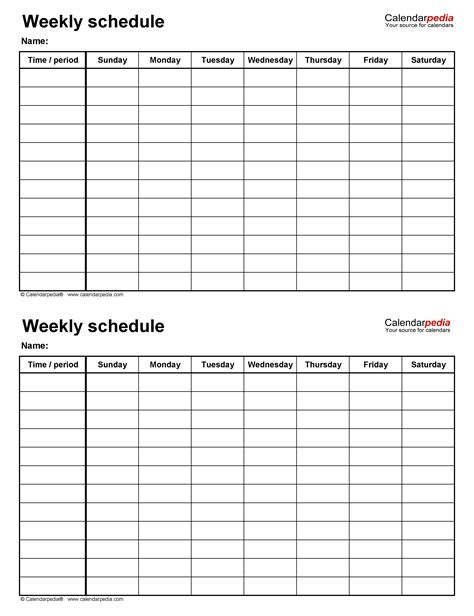 Free Weekly Schedules For Word 18 Templates Printable Schedule