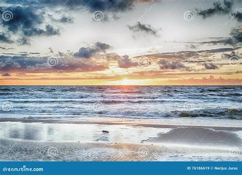 Sunset At The Stormy Sea Stock Image Image Of Lietuva 76186619