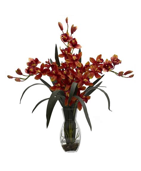 Nearly Natural Triple Cymbidium W Vase Floral Arrangement And Reviews Artificial Plants Home