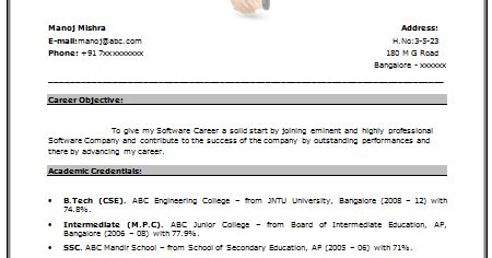 Download it fresher resume format in word. Over 10000 CV and Resume Samples with Free Download: Fresher Resume Sample