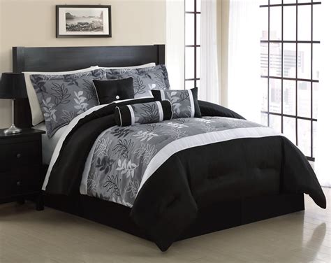 7 Piece Queen Kellen Black And Gray Jacquard Comforter Set Ebay