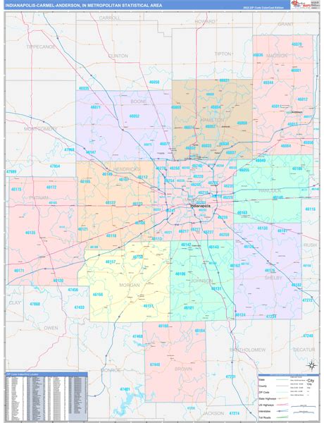 Indianapolis Carmel Anderson Metro Area In 5 Digit Zip Code Maps