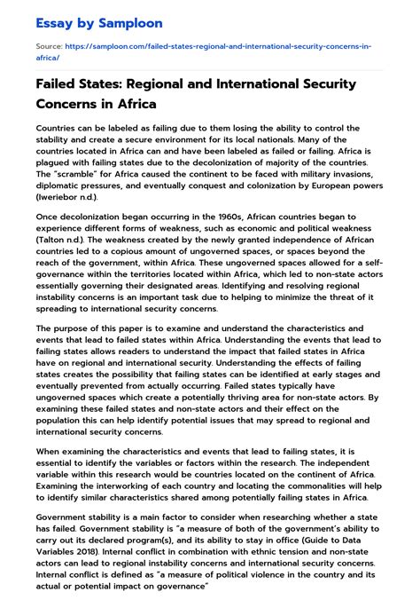 Failed States Regional And International Security Concerns In Africa