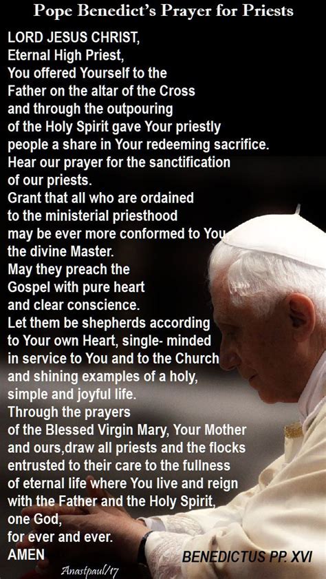 Pope Benedicts Prayer For Priests Lord Jesus Christ Eternal High