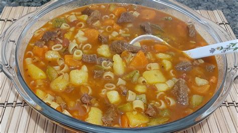 Receita De Sopa De MacarrÃo Com Carne E Legumes Simples De Fazer 😋