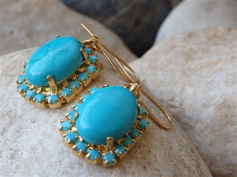 Large Genuine Turquoise Earring Turquoise Jewelry Estate