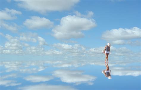 Wallpaper The Sky Clouds Blue Reflection Woman Mirror Sky Woman