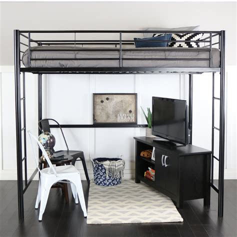 We Furniture Loft Bed Full Size Powder Coated Steel Frame Metal Space Saving New Ebay