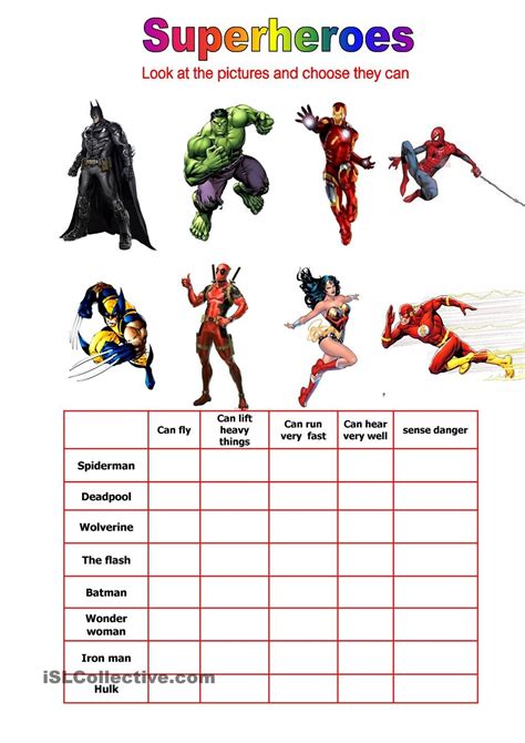 Superheroes Can They English Lessons Superhero English Activities