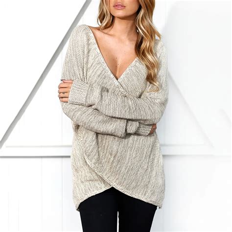 Sexy Women S Winter Cross Deep V Neck Top Casual Long Sleeve Sweater Knitwear In Pullovers From
