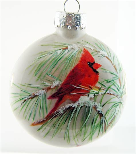 Cardinal Hand Painted Glass Christmas Ornament Etsy