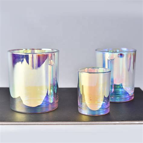 Newly Iridescent White 10oz Cylinder Candle Jars Wholesale Candle Containers High Quality Glass