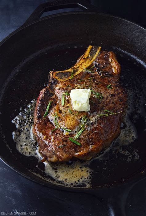 Steaks are ideal for cooking in an iron skillet because the pan browns the exterior without overcooking the. Pan-Seared Ribeye Steak with Blue Cheese Butter Recipe ...
