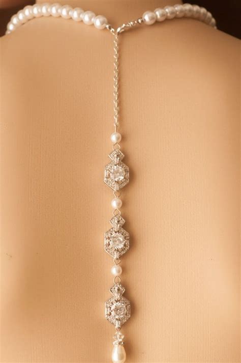 Bridal Backdrop Necklace Crystal And Pearl By Kutyjewelry On Etsy Bridal Backdrop Necklace