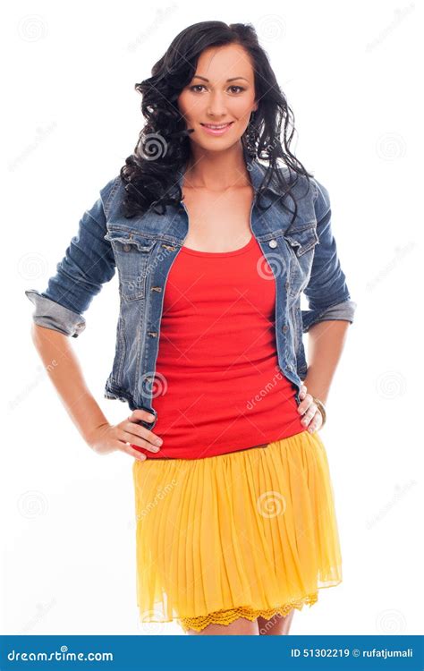 Beautiful Caucasian Woman In Bright Casual Stock Image Image Of Clean