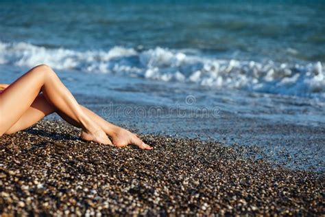 Women S Beautiful Legs On The Beach Stock Image Image Of Island