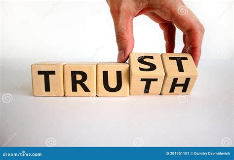 Truth Or Trust Symbol Male Hand Turns Wooden Cubes And Changes The