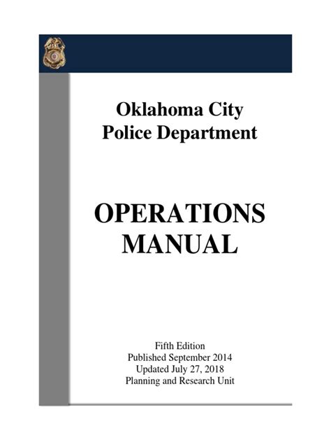 Oklahoma City Police Department Ocpd Policy And Operations Manual As Of