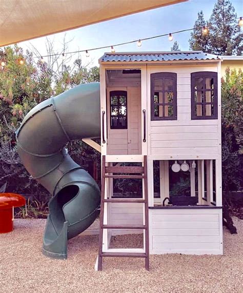 Farmhouse Style Outdoor Playhouse Two Story With Slide Playhouse