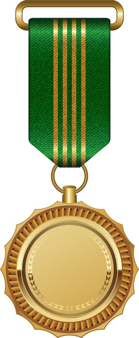 New Gold Medal Png Clipart Medal With Green Ribbon Transparent Png
