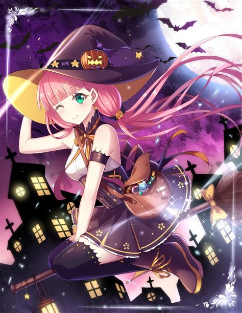 Hình Nền Hình Minh Họa Tóc Dài Anime Cô Gái Halloween Vớ Mặt