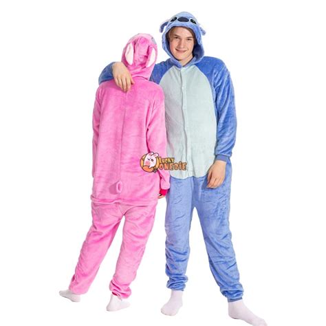 Stitch And Angel Halloween Costume For Adults Couples Friends Onesie Pajamas