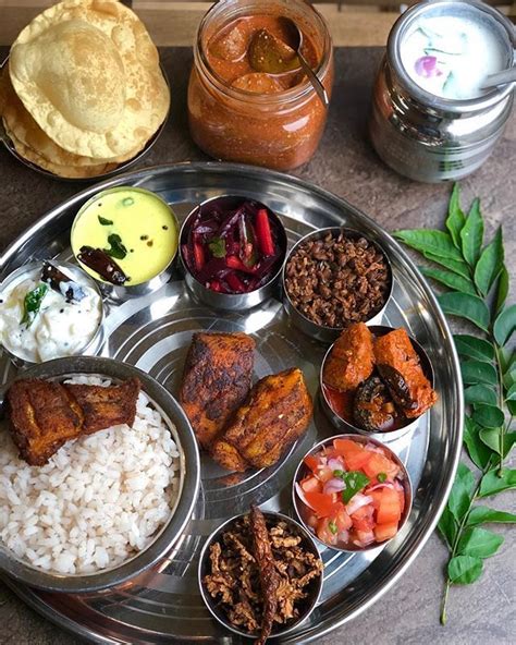 Lunch Special Kerala Thali Meal Rice With Fish Fry Yellow Cucumber