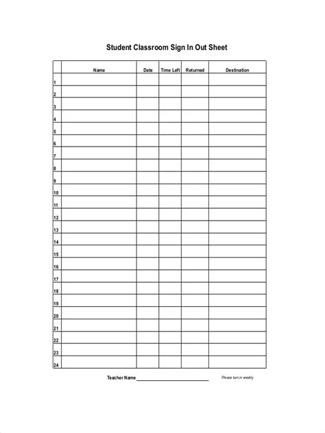 School Sign Out Sheet