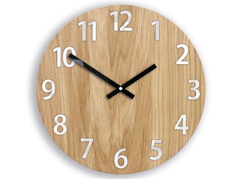 Wood Wall Clock With White Numbers Oak Clock 335cm 1319 Modernclock