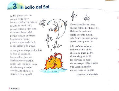 Los Pinos 3ºb Preguntas De Lectura El Baño Del Sol