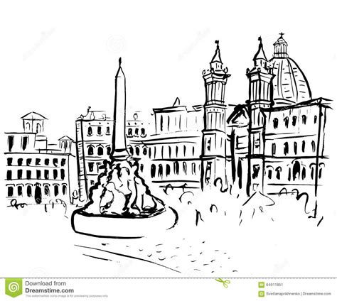 Piazza Navona Sketch Stock Vector Illustration Of European 64911851