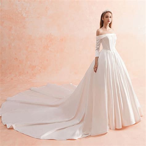 Modest Simple Ivory Winter Wedding Dresses 2019 A Line Princess Off
