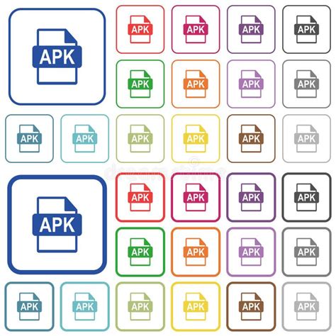 Apk File Format Outlined Flat Color Icons Stock Vector Illustration