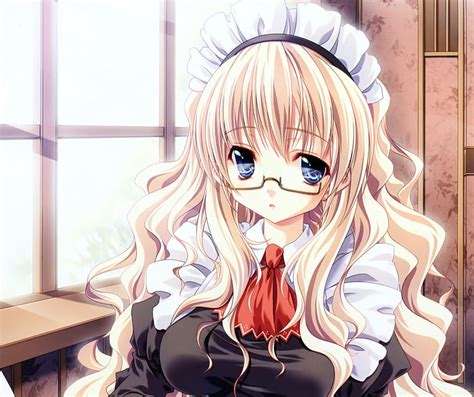 Hd Wallpaper Anime Original Apron Blonde Blue Eyes Glasses Long