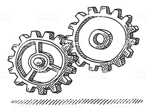 Hand Drawn Vector Drawing Of Two Cog Wheels Gear Symbol Gear
