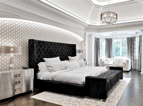 Beautiful Black And White Bedroom Decor With Black Velvet Bed