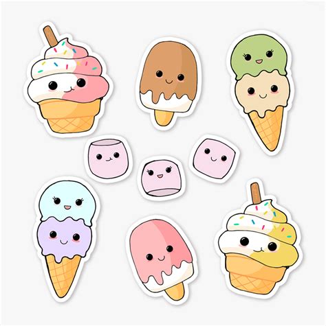 Cute Ice Cream Kawaii Stickers Pack Of 4 Dessi Designs