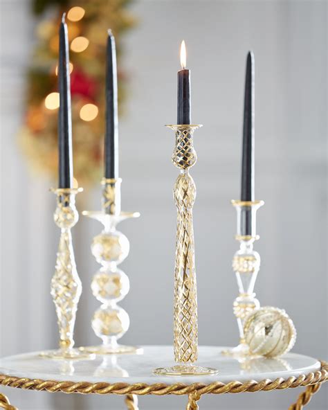 Gold And Glitter Collection Glass Candlestick Medium Glass
