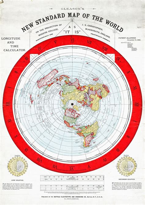 Flat Earth Map 1892 Alexander Gleason 16x23 New Standard Map Of The