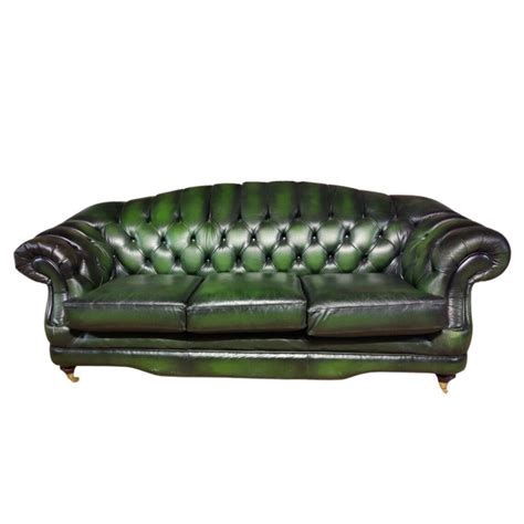 Stunning Four Seater Chesterfield Sofa In Green Leather By Thomas Lloyd