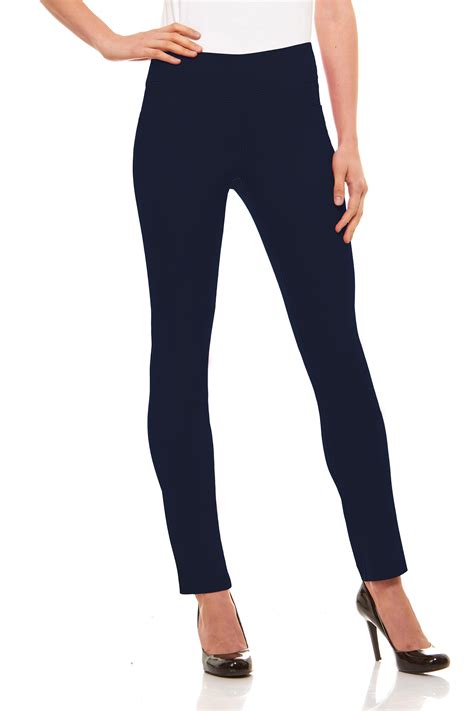 Womens Straight Leg Dress Pants Stretch Slim Fit Pull On Style Velucci Navy S