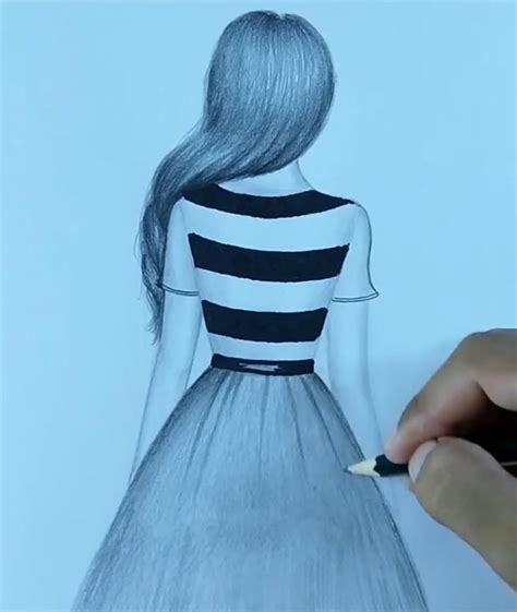 Pencil Drawing Girl Back Side