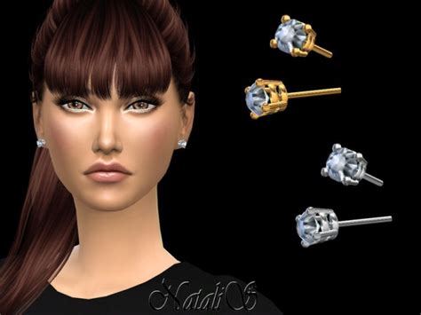 The Sims Resource 4 Prong Basket Stud Earrings By Natalis • Sims 4