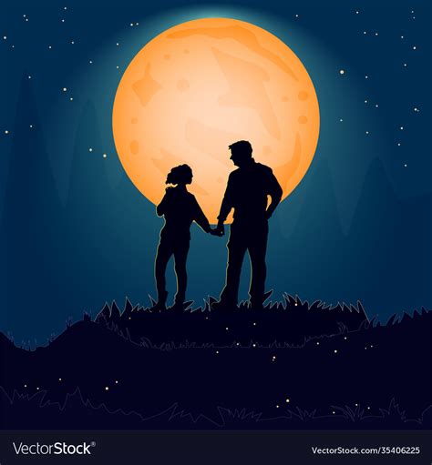Silhouette Couple Man And Woman Holding Hand Vector Image