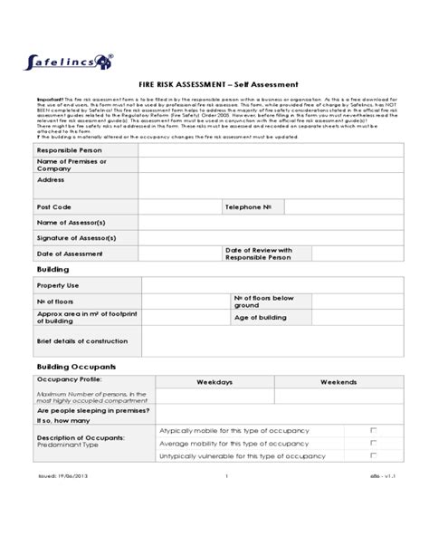 Fire Risk Assessment Form Fillable Printable Pdf And Forms