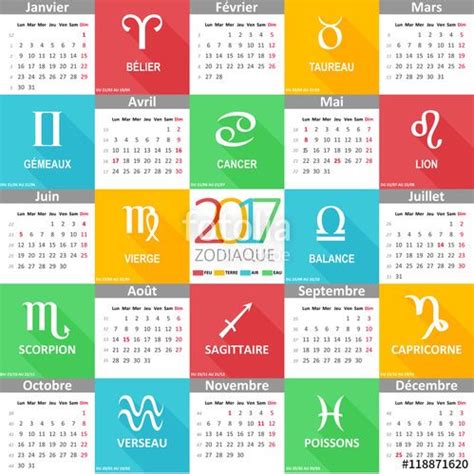 Vecteur Calendrier 2017 Illustré Les 12 Signes Du Zodiaque Dans L