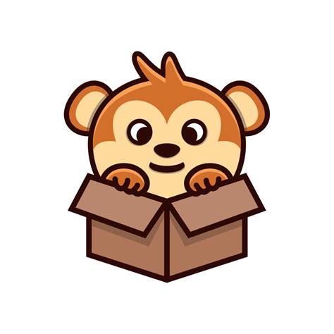 Cute Monkey In The Box Logo Vector 8553798 Vector Art At Vecteezy
