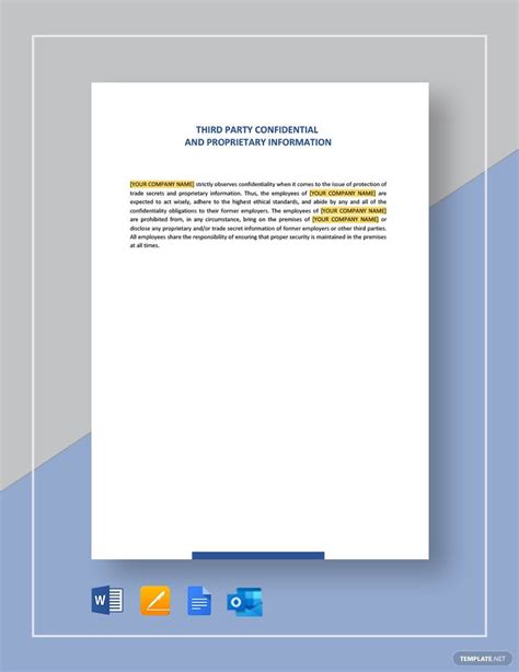 Third Party Confidential Information Policy Template In Pages Word