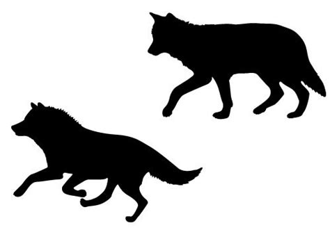 Two Black Silhouettes Of Wolfs Running And Jumping